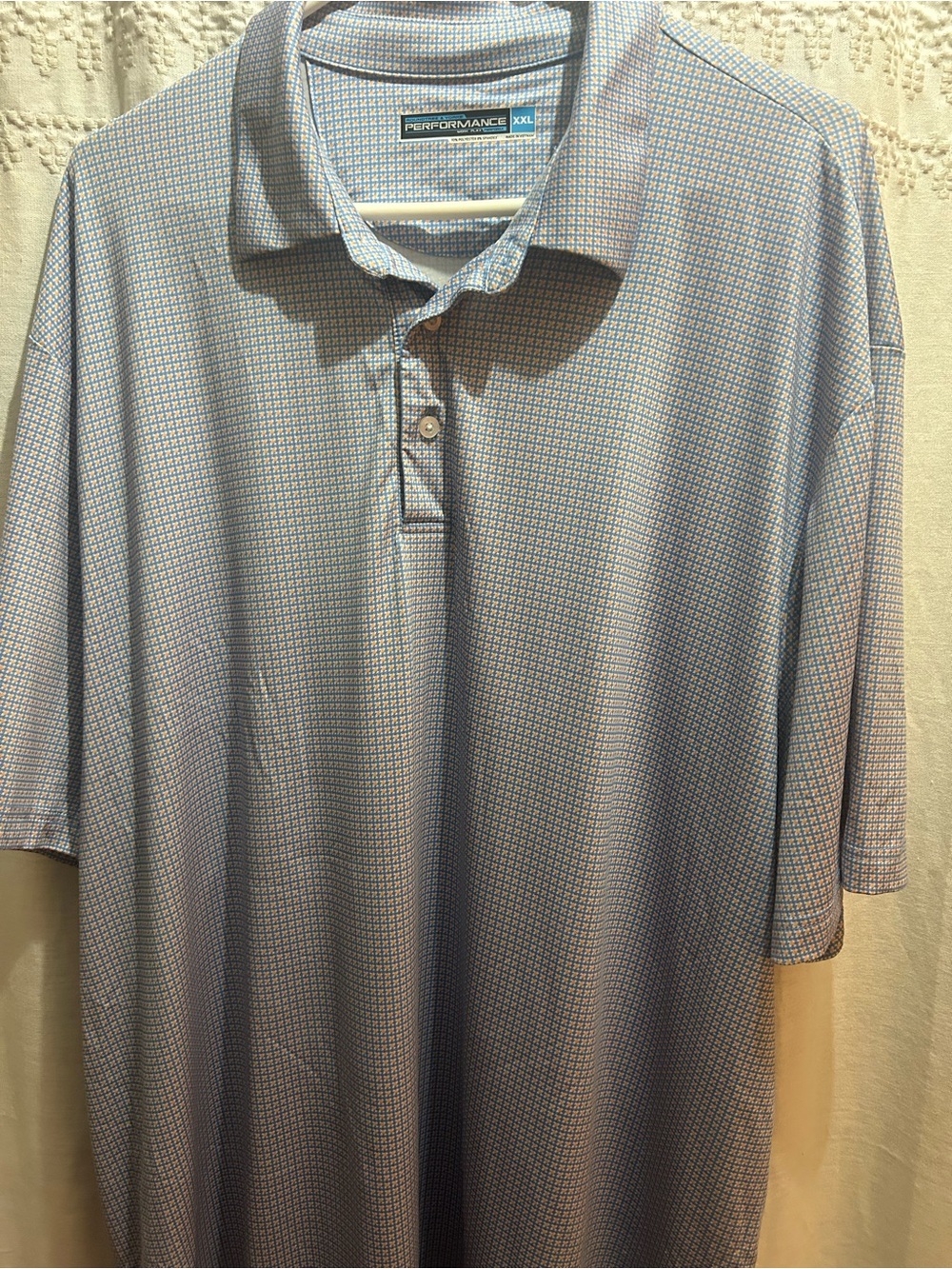 Roundtree & Yorke Performance Polo in Light Blue Micro-Check